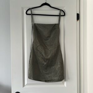 Satin effect line blend dress, open back with tie, size small